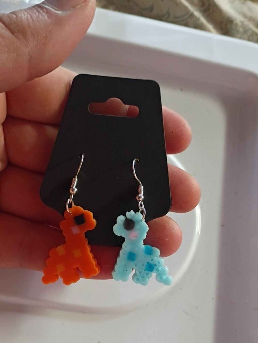 Cute Blue & Orange Dinosaur Earrings | Handmade & Hypoallergenic